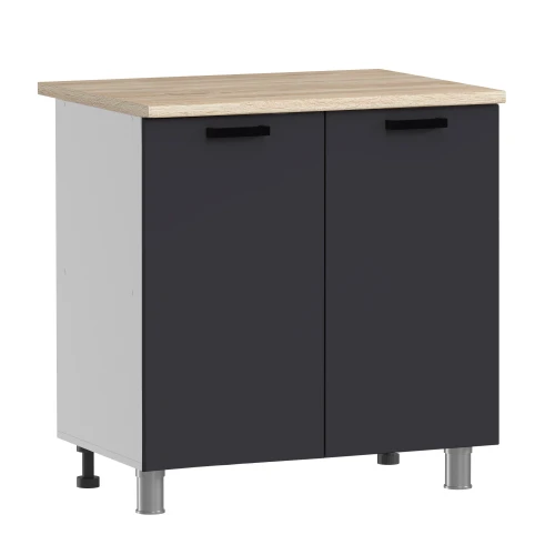 Готовый кухонный гарнитур ГК Аленушка 2м Лаванда Кашемир/Сталь, черный (без столешницы)