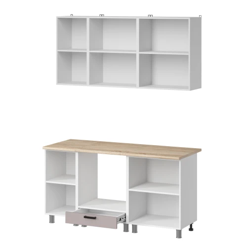 Готовый кухонный гарнитур МК Аленушка 1,6м в.6 Лотос Кашемир,скоба антрацит,сонома