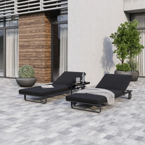 Шезлонг COSTA на колесах черный - каркас карбон