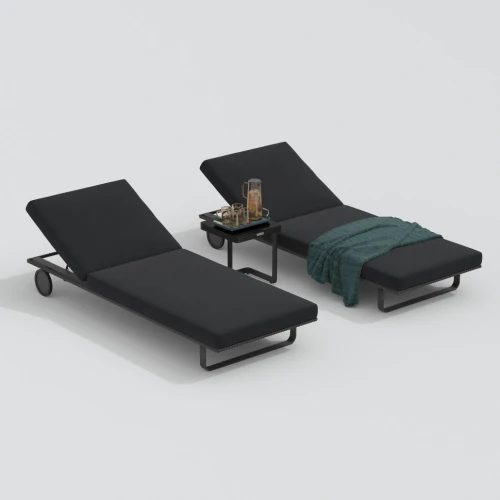 Шезлонг COSTA на колесах черный - каркас карбон