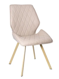 DC231 Стул мягкий поворотный 180, КРЕМОВЫЙ экокожа, каркас металл, шампань КВАДРАТ