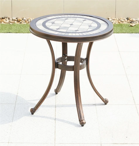 Комплект мебели из литого алюминия стол круглый с керамикой КЕРАМИК «CERAMIC» D60х66 арт.6151 + 2 стула НЬЮ ЙОРК «NEW YORK» bronze арт.6026-2