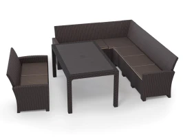 Комплект мебели с угловым диваном под ротанг Калифорния “California“ 240х188 см 6 мест, 2х местный диван 121х62 см с подушками и со столом 165х95 см