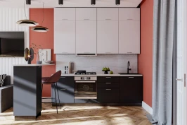 Кухня трехуровневая Мемфис 2400 Японский шелк/Черный трюфель МДФ прямая