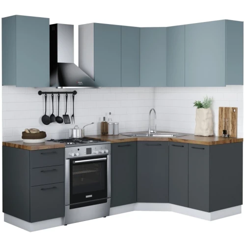 Кухонный гарнитур «Равенна Сити» 1,65x1,45см, Сумеречный голубой/Антрацит