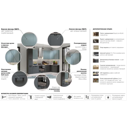 Кухонный гарнитур «Равенна Сити» 1,65x1,45см, Сумеречный голубой/Антрацит