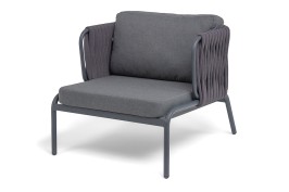 "Ронда" кресло плетеное из роупа, каркас алюминий темно-серый (RAL7024) муар, роуп серый 40 мм tex, ткань темно-серая 027