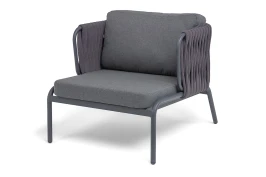 "Ронда" кресло плетеное из роупа, каркас алюминий темно-серый (RAL7024) муар, роуп серый 40 мм tex, ткань темно-серая 027