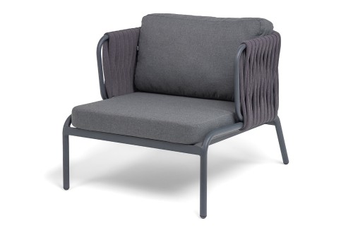 "Ронда" кресло плетеное из роупа, каркас алюминий темно-серый (RAL7024) муар, роуп серый 40 мм tex, ткань темно-серая 027