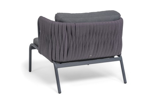 "Ронда" кресло плетеное из роупа, каркас алюминий темно-серый (RAL7024) муар, роуп серый 40 мм tex, ткань темно-серая 027