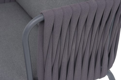 "Ронда" кресло плетеное из роупа, каркас алюминий темно-серый (RAL7024) муар, роуп серый 40 мм tex, ткань темно-серая 027