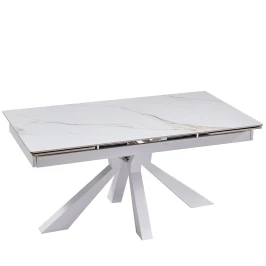 DT779 Стол обеденный раскладной Kass gold, 160-240*90, керамич. столеш., основание металл белый