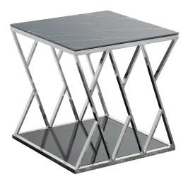 CS-24 Стол Журнальный стеклянный МРАМОР 55*55*55 см, основание нержавеющая сталь хром