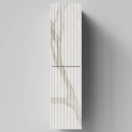 Пенал Тач 35 подвесной, Мрамор Белый натур милк ПВХ 2537, левый, бельевая корзина