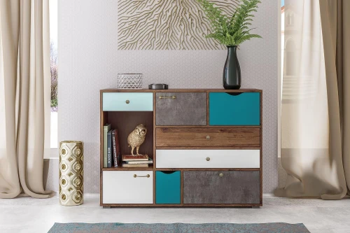 Комод Вайс 10.104, Морское дерево Винтаж, Камень Темный, Бензин, Белый премиум