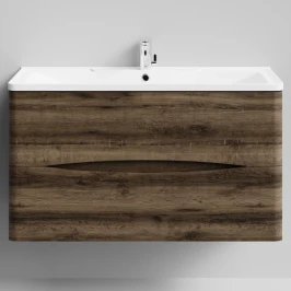 Тумба Адель 100  подвесной, Дуб крымский коричневый ПВХ 131005-9005 Vodok с раковиной в комплекте