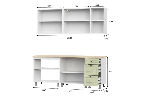 Готовая кухня Прованс (без столешницы), Белый, Фисташковый