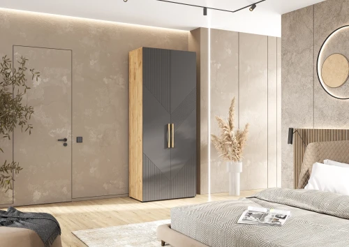 Шкаф двухстворчатый Ирис, Браш Графит, Дуб Крафт