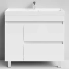 Тумба Бест 90 левая дверь, напольный, белый глянец Vodok с раковиной в комплекте