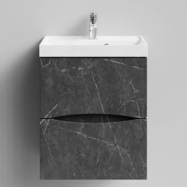 Тумба Лайт 50 подвесной, Мрамор Графит софт тач ПВХ 4044-3 Vodok с раковиной в комплекте