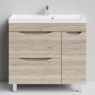 Тумба Лайт 90 напольный, Дубослив ореховый светлый ПВХ 3445, 2 ящика, 1 дверь справа Vodok с раковиной в комплекте