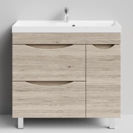 Тумба Лайт 90 напольный, Дубослив ореховый светлый ПВХ 3445, 2 ящика, 1 дверь справа Vodok с раковиной в комплекте