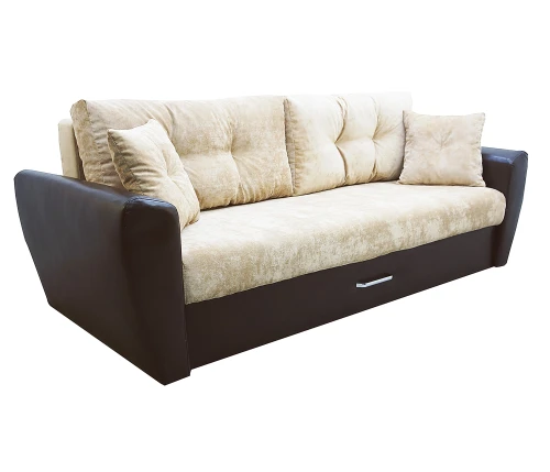 Диван еврокнижка Амстердам 160 ЛЮКС 02 ВЕЛЮР БЕЖЕВЫЙ ЭКОКОЖА КОРИЧНЕВАЯ