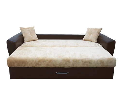 Диван еврокнижка Амстердам 160 ЛЮКС 02 ВЕЛЮР БЕЖЕВЫЙ ЭКОКОЖА КОРИЧНЕВАЯ
