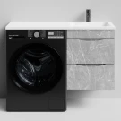 Тумба Смайл 110 подвесной, под стиральную машину, правая, Мрамор Белый софт тач 4044-2 Vodok с раковиной в комплекте