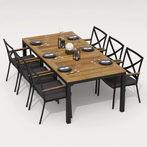 Обеденная группа TELLA  FESTA  каркас карбон / стол тик 200 / ткань антрацит