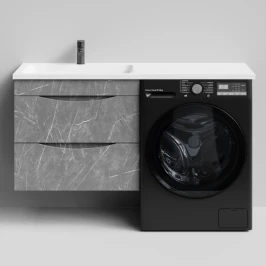 Тумба Смайл 130 подвесной, под стиральную машину, левая, Мрамор Серый софт тач ПВХ 4044-1 Vodok с раковиной в комплекте