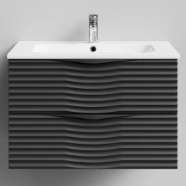 Тумба Эйфория 80 F2, пример RAL 9005 Чёрный янтарь, матовая, 2 ящика, подвесной Vodok с раковиной в комплекте