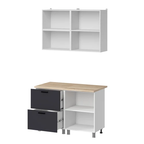 Кухня МК Аленушка 1,2м с ящ. Магнолия Сталь,скоба черный,сонома