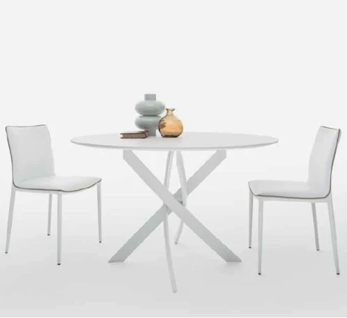 Стол BARONE (01.92) G093 хром/С150 э-бел. гл. стекло, L021алюм.вставка