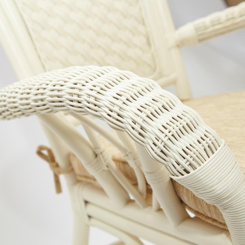 Комплект обеденный "ANDREA GRAND" (стол со стеклом+6 кресел+ подушки) TCH White (белый), Ткань рубчик, цвет кремовый