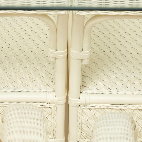 Комплект обеденный "ANDREA GRAND" (стол со стеклом+6 кресел+ подушки) TCH White (белый), Ткань рубчик, цвет кремовый