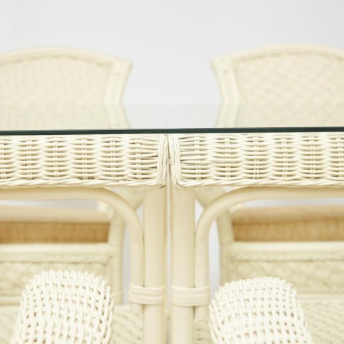 Комплект обеденный "ANDREA GRAND" (стол со стеклом+6 кресел+ подушки) TCH White (белый), Ткань рубчик, цвет кремовый