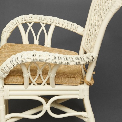 Комплект обеденный "ANDREA GRAND" (стол со стеклом+6 кресел+ подушки) TCH White (белый), Ткань рубчик, цвет кремовый