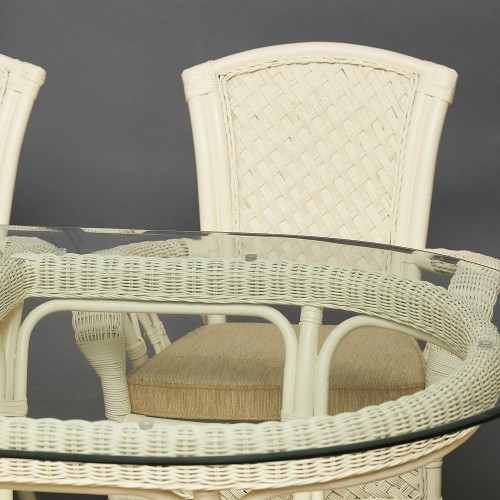 Комплект обеденный "ANDREA GRAND" (стол со стеклом+6 кресел+ подушки) TCH White (белый), Ткань рубчик, цвет кремовый