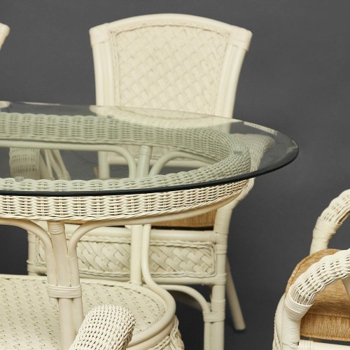 Комплект обеденный "ANDREA GRAND" (стол со стеклом+6 кресел+ подушки) TCH White (белый), Ткань рубчик, цвет кремовый