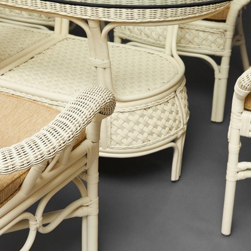 Комплект обеденный "ANDREA GRAND" (стол со стеклом+6 кресел+ подушки) TCH White (белый), Ткань рубчик, цвет кремовый