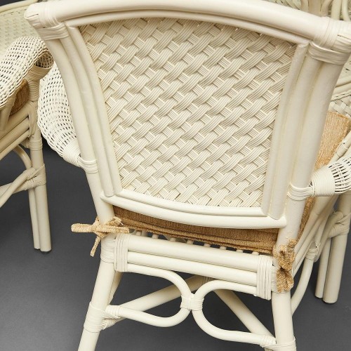 Комплект обеденный "ANDREA GRAND" (стол со стеклом+6 кресел+ подушки) TCH White (белый), Ткань рубчик, цвет кремовый