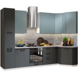 Кухонный гарнитур «Равенна Сити» 3,05x1,25см, Сумеречный голубой/Антрацит