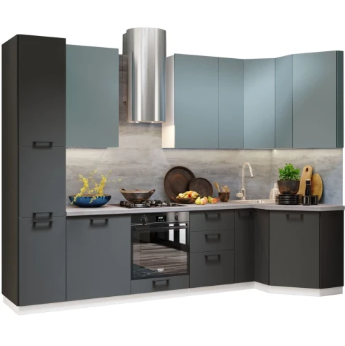 Кухонный гарнитур «Равенна Сити» 3,05x1,25см, Сумеречный голубой/Антрацит