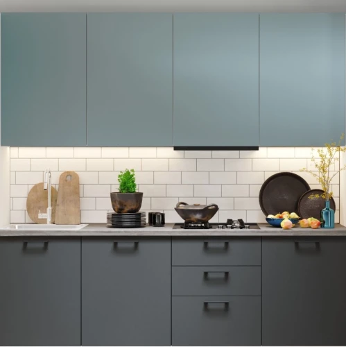 Кухонный гарнитур «Равенна Сити» 3,05x1,25см, Сумеречный голубой/Антрацит