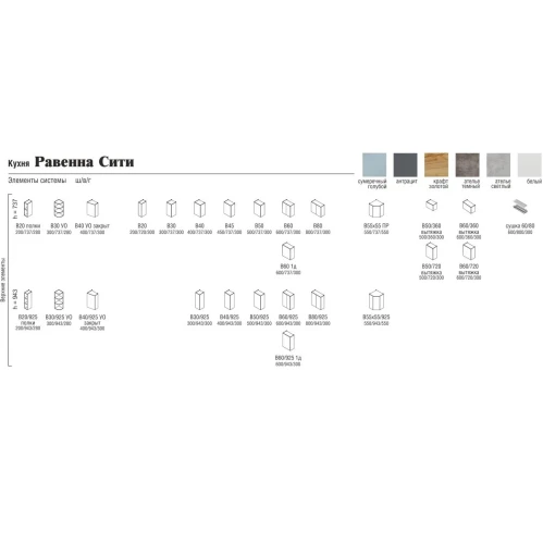 Кухонный гарнитур «Равенна Сити» 3,05x1,25см, Сумеречный голубой/Антрацит