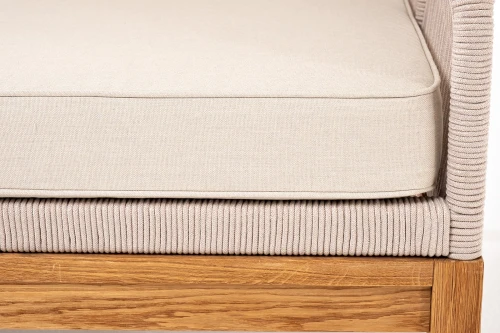 "Канны" левый модуль плетеный из роупа, основание дуб, роуп бежевый круглый, ткань бежевая 052