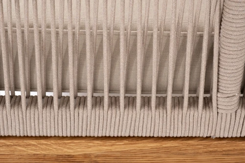 "Канны" левый модуль плетеный из роупа, основание дуб, роуп бежевый круглый, ткань бежевая 052