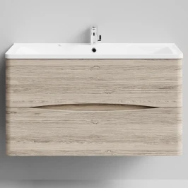 Тумба Адель 100  подвесной, Дубослив ореховый светлый ПВХ 3445 Vodok с раковиной в комплекте