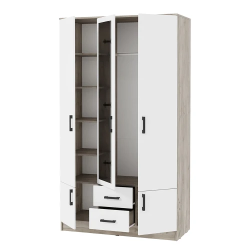 Шкаф трехстворчатый Ронда ШК-3, Дуб крафт серый, Белый